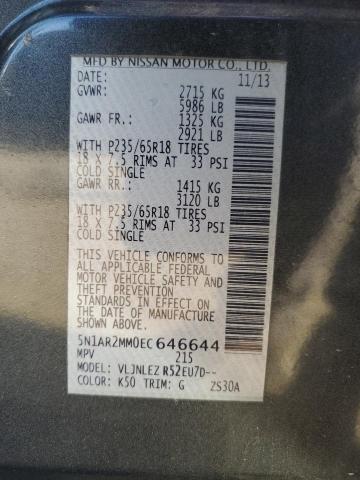 5N1AR2MM0EC646644 - 2014 NISSAN PATHFINDER S ნაცრისფერი ფოტო 13