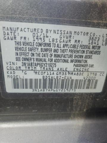 3N1AB7AP6GY219275 - 2016 NISSAN SENTRA S GRAY photo 12