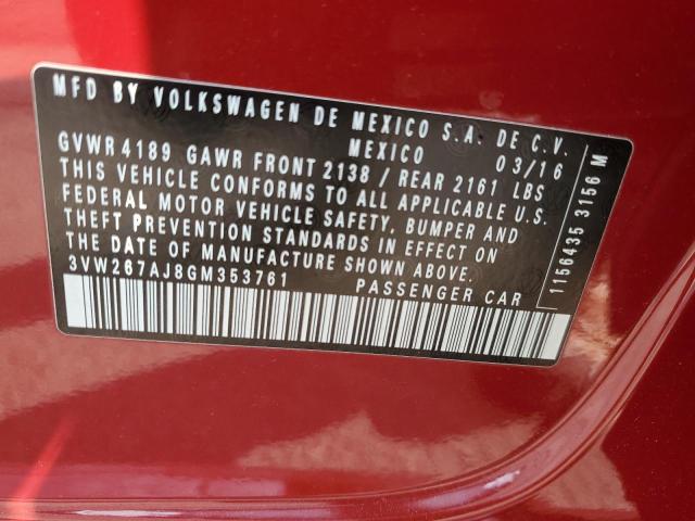 3VW267AJ8GM353761 - 2016 VOLKSWAGEN JETTA S Rot Foto 12