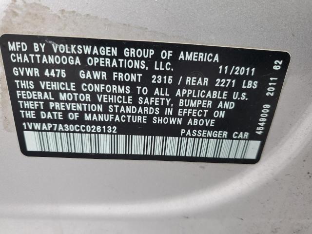 1VWAP7A30CC026132 - 2012 VOLKSWAGEN PASSAT S Сріблястий фото 13