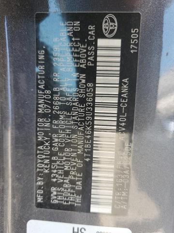 4T1BE46K59U336058 - 2009 TOYOTA CAMRY BASE Сірий фото 12