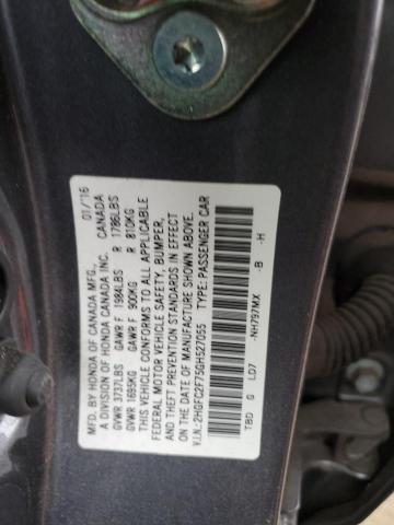 2HGFC2F75GH527055 - 2016 HONDA CIVIC EX ნაცრისფერი ფოტო 12