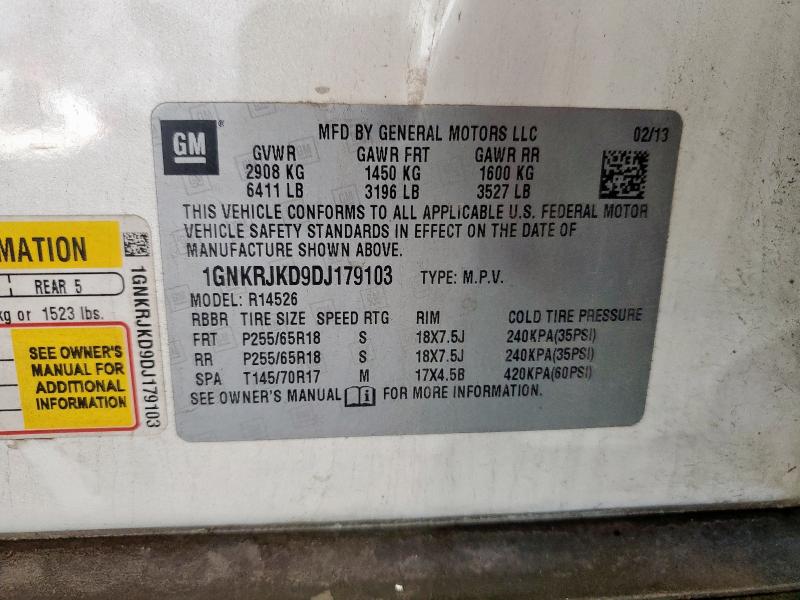 1GNKRJKD9DJ179103 - 2013 CHEVROLET TRAVERSE LT 白色 照片 12