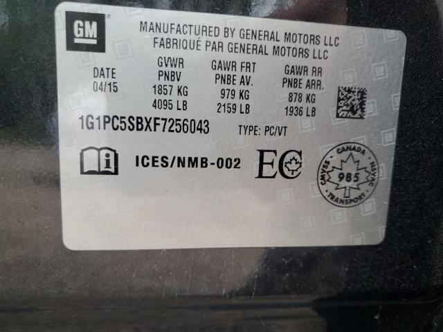 1G1PC5SBXF7256043 - 2015 CHEVROLET CRUZE LT Սև լուսանկար 13