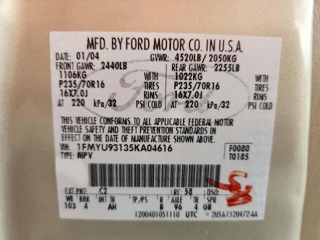 1FMYU93135KA04616 - 2005 FORD ESCAPE XLT BEIGE photo 13