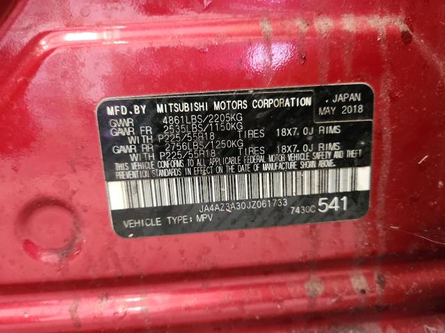 JA4AZ3A30JZ061733 - 2018 MITSUBISHI OUTLANDER SE RED photo 13