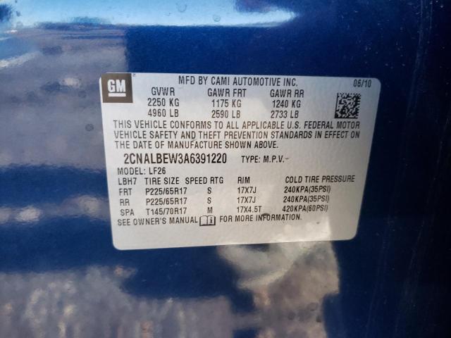 2CNALBEW3A6391220 - 2010 CHEVROLET EQUINOX LS BLUE photo 13