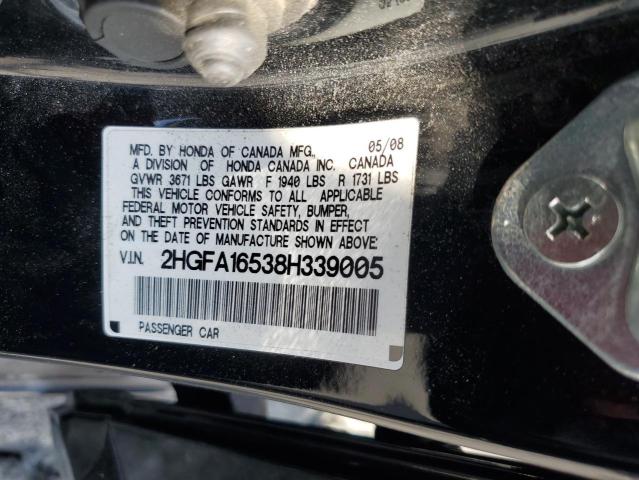 2HGFA16538H339005 - 2008 HONDA CIVIC LX 黑色 照片 12