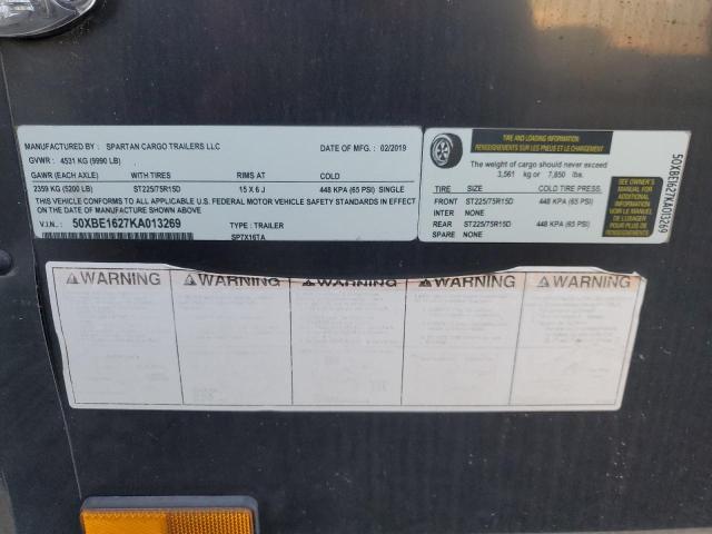 50XBE1627KA013269 - 2020 UTILITY TRAILER Սև լուսանկար 10