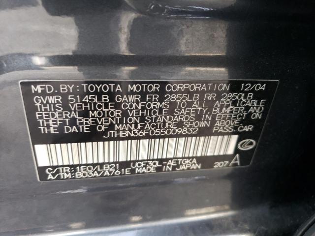 JTHBN36F055009832 - 2005 LEXUS LS 430 GRAY photo 12