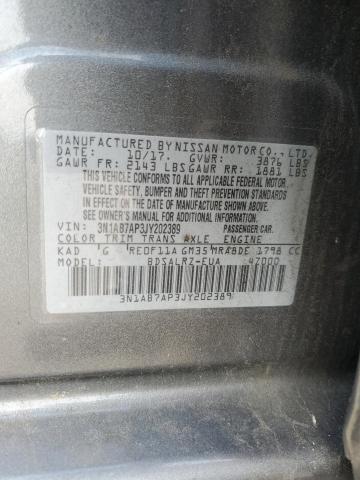 3N1AB7AP3JY202389 - 2018 NISSAN SENTRA S ნაცრისფერი ფოტო 13