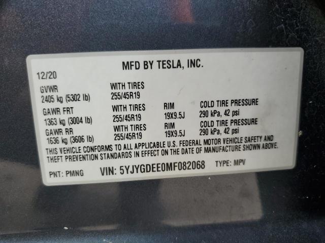 5YJYGDEE0MF082068 - 2021 TESLA MODEL Y 蓝色 照片 12