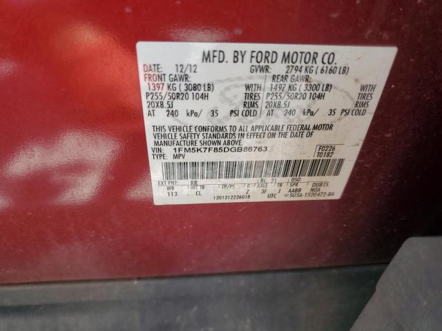 1FM5K7F85DGB86763 - 2013 FORD EXPLORER LIMITED RED photo 13