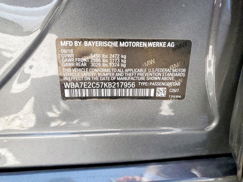 WBA7E2C57KB217956 - 2019 BMW 740 I GRAY photo 12