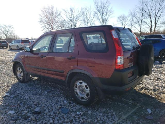 JHLRD78526C024590 - 2006 HONDA CR-V LX BURGUNDY photo 2