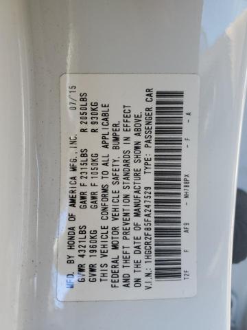 1HGCR2F85FA247529 - 2015 HONDA ACCORD EXL WHITE photo 12