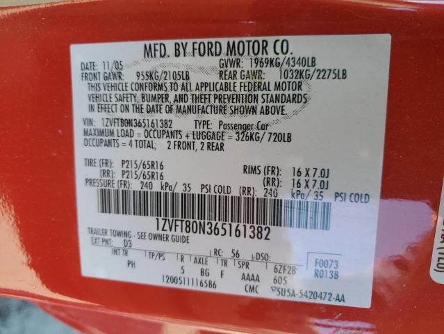 1ZVFT80N365161382 - 2006 FORD MUSTANG RED photo 12