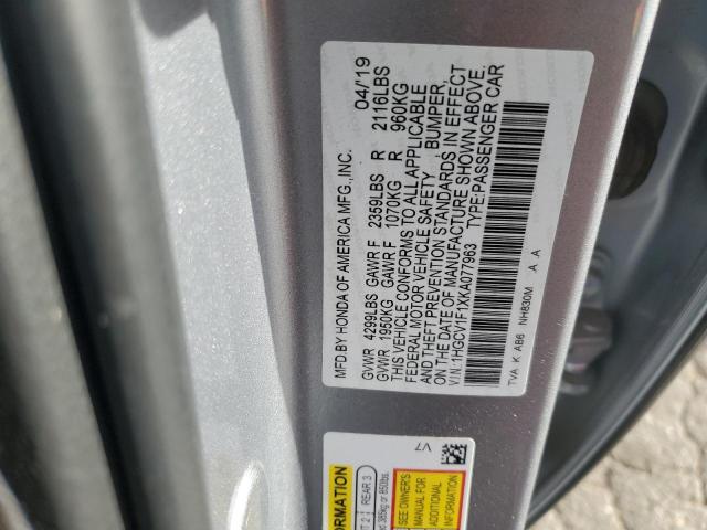 1HGCV1F1XKA077963 - 2019 HONDA ACCORD LX SILVER photo 12