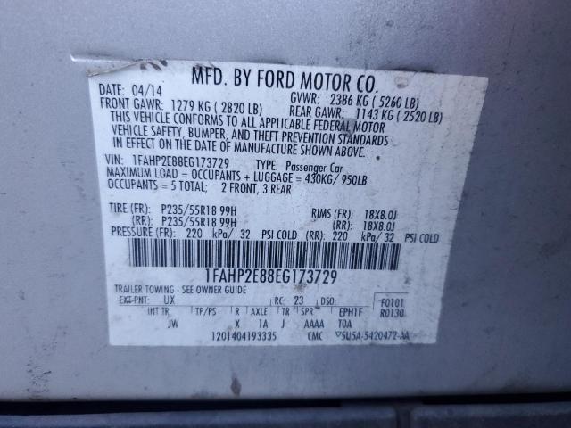 1FAHP2E88EG173729 - 2014 FORD TAURUS SEL SILVER photo 12