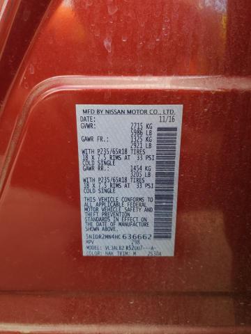 5N1DR2MN4HC636662 - 2017 NISSAN PATHFINDER S RED photo 14