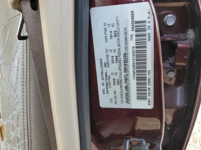 1YVGF22D9Y5155079 - 2000 MAZDA 626 ES BURGUNDY photo 12