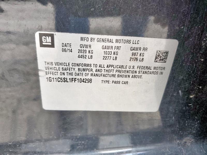 1G11C5SL1FF104298 - 2015 CHEVROLET MALIBU 1LT BLACK photo 12