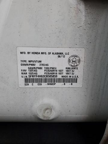 5FNYF4H63CB505859 - 2012 HONDA PILOT EXL WHITE photo 13