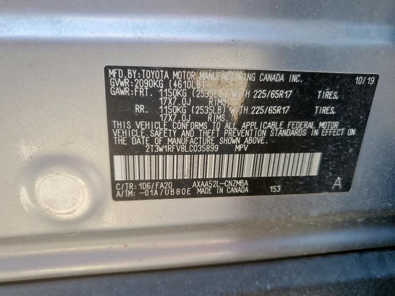 2T3W1RFV8LC035899 - 2020 TOYOTA RAV4 XLE SILVER photo 12