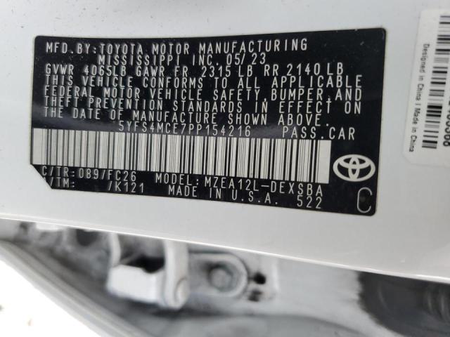 5YFS4MCE7PP154216 - 2023 TOYOTA COROLLA SE თეთრი ფოტო 12