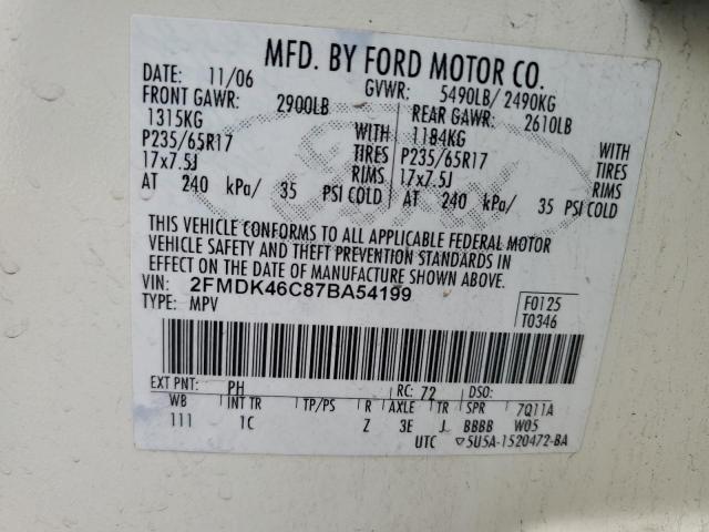 2FMDK46C87BA54199 - 2007 FORD EDGE SE WHITE photo 12