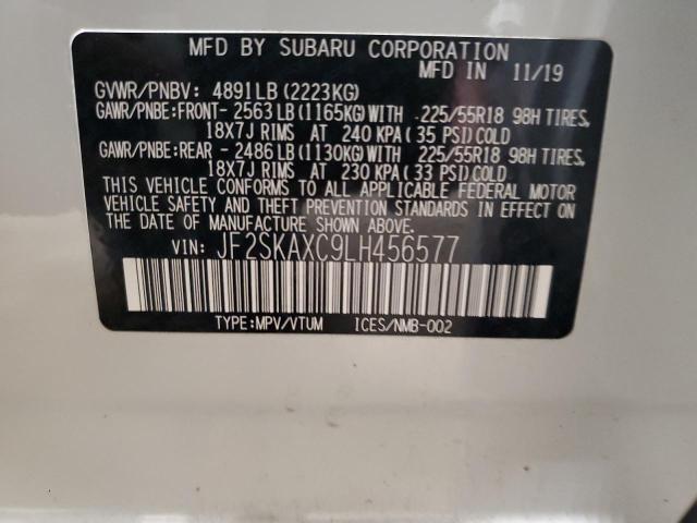 JF2SKAXC9LH456577 - 2020 SUBARU FORESTER TOURING 白色 照片 12