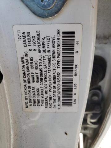 2HGFB2F56CH326552 - 2012 HONDA CIVIC LX WHITE photo 12