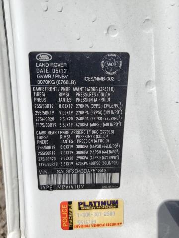 SALSF2D43DA761842 - 2013 LAND ROVER RANGE ROVE HSE WHITE photo 13