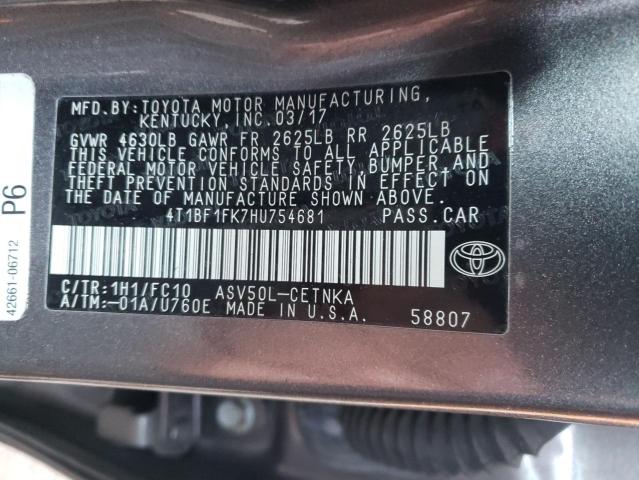 4T1BF1FK7HU754681 - 2017 TOYOTA CAMRY LE GRAY photo 12