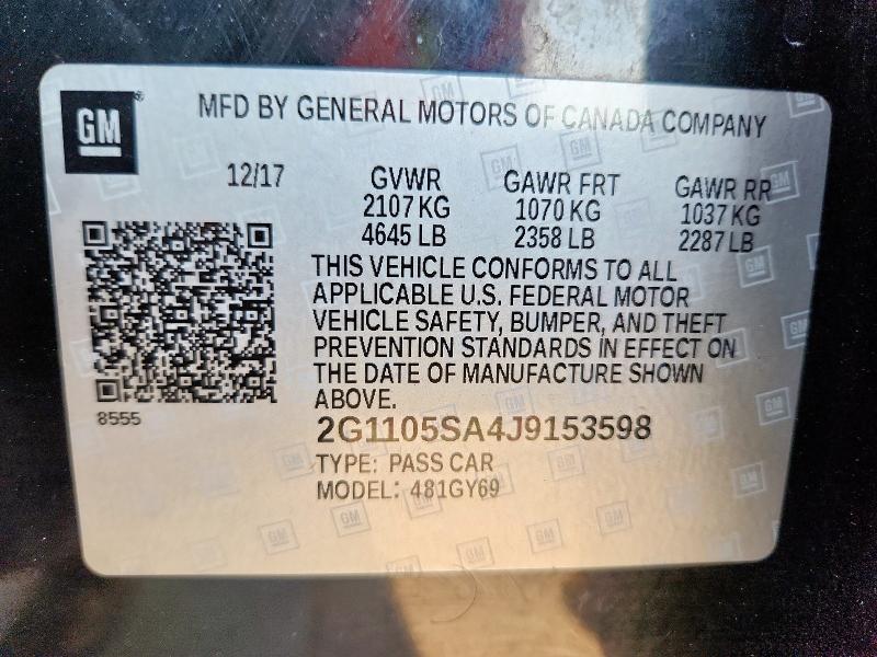 2G1105SA4J9153598 - 2018 CHEVROLET IMPALA LT 黑色 照片 12