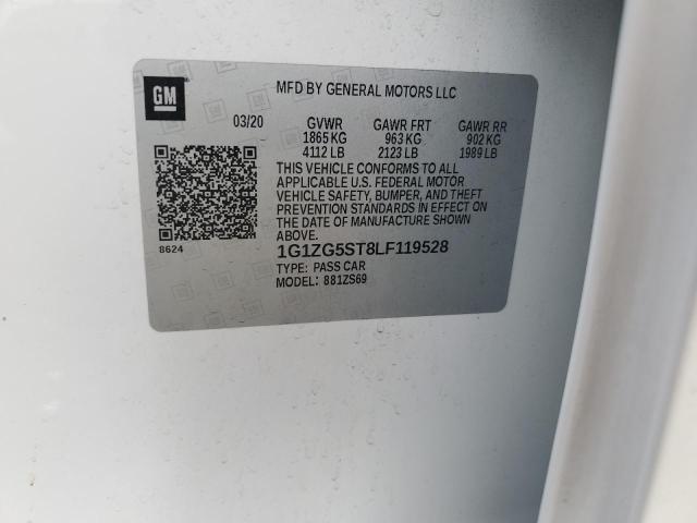 1G1ZG5ST8LF119528 - 2020 CHEVROLET MALIBU RS WHITE photo 12