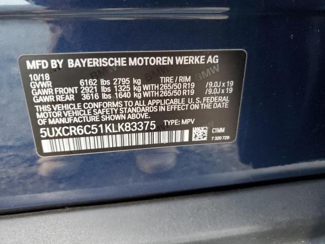 5UXCR6C51KLK83375 - 2019 BMW X5 XDRIVE40I BLUE photo 12