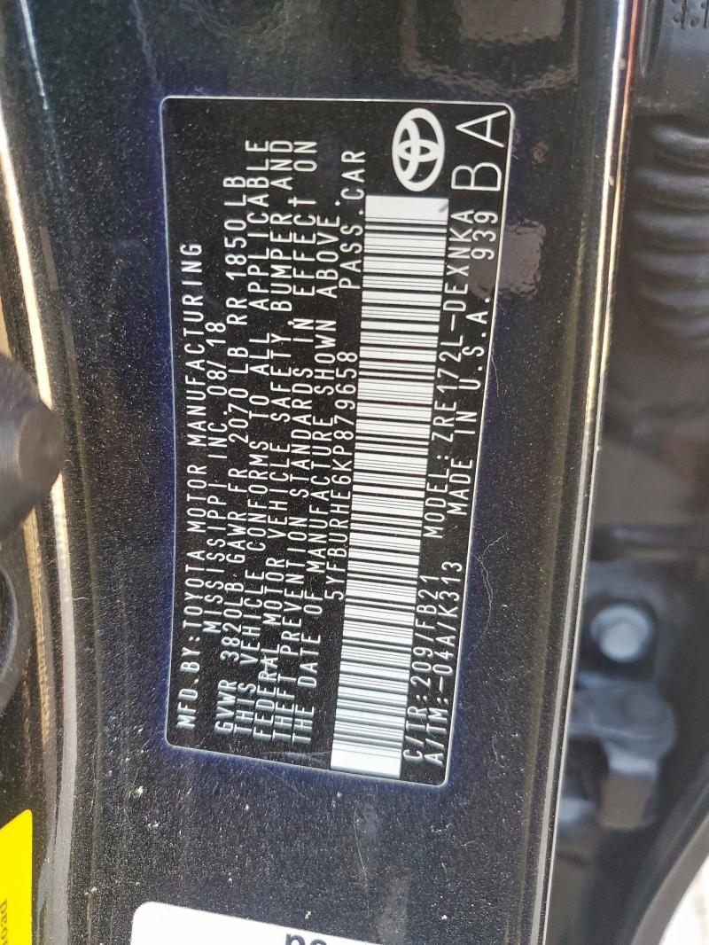 5YFBURHE6KP879658 - 2019 TOYOTA COROLLA L Qara foto 13