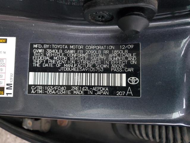 JTDBU4EE5A9105753 - 2010 TOYOTA COROLLA BASE GRAY photo 12