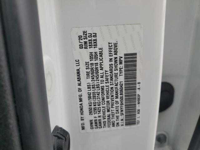 5FNYF6H50LB060421 - 2020 HONDA PILOT EXL WHITE photo 13