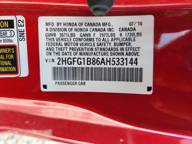 2HGFG1B86AH533144 - 2010 HONDA CIVIC EX RED photo 13