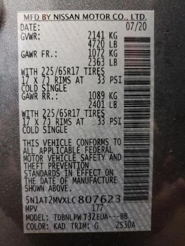 5N1AT2MVXLC807623 - 2020 NISSAN ROGUE S GRAY photo 14