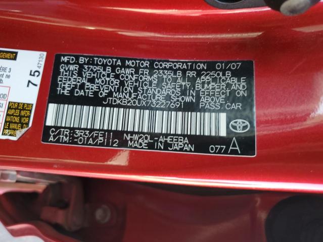 JTDKB20UX73227691 - 2007 TOYOTA PRIUS RED photo 13
