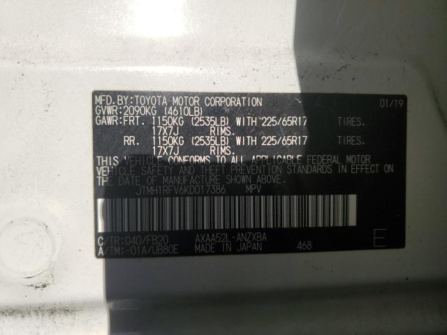 JTMH1RFV6KD017386 - 2019 TOYOTA RAV4 LE WHITE photo 13