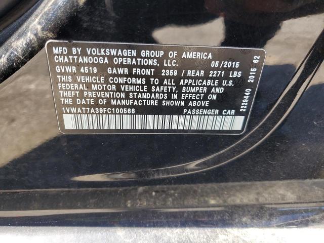 1VWAT7A39FC100566 - 2015 VOLKSWAGEN PASSAT S BLACK photo 12