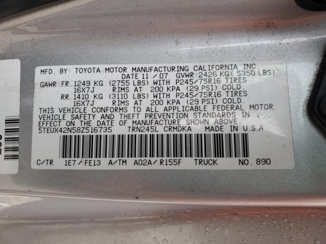 5TEUX42N58Z516735 - 2008 TOYOTA TACOMA ACCESS CAB Күміс фото 13