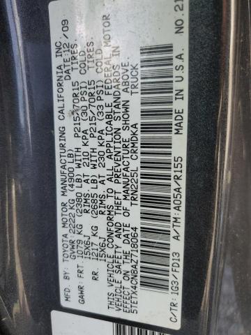 5TETX4CN8AZ718064 - 2010 TOYOTA TACOMA ACCESS CAB Grafitowy zdjęcie 12