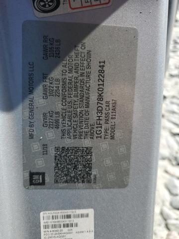 1G1FH3D78K0122841 - 2019 CHEVROLET CAMARO SS Gris photo 12