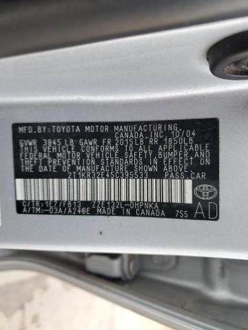 2T1KR32E45C395533 - 2005 TOYOTA COROLLA MA XR SILVER photo 13