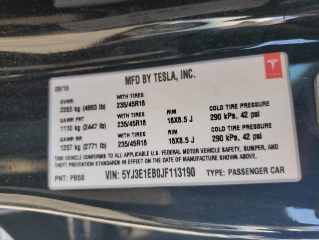 5YJ3E1EB0JF113190 - 2018 TESLA MODEL 3 Қара фото 13